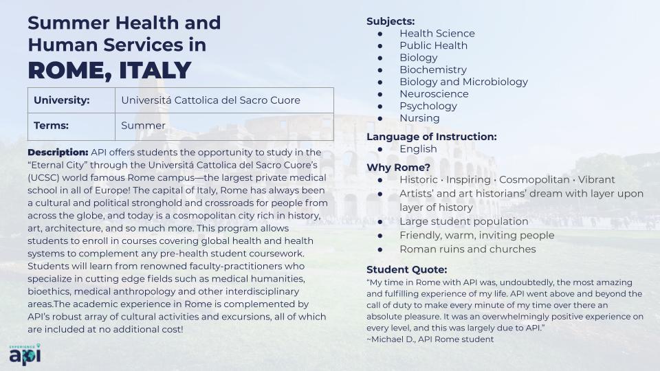 API Summer Health in Rome